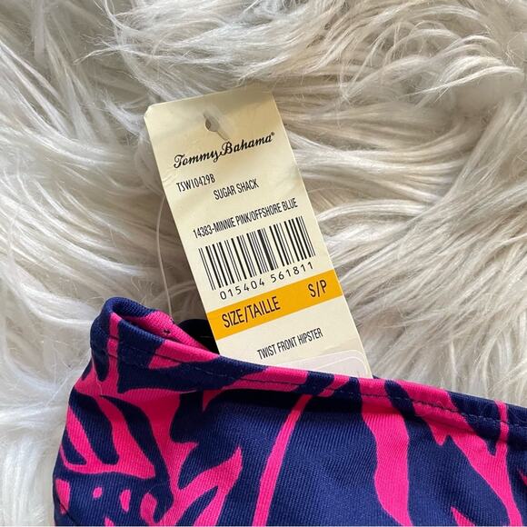 Tommy Bahama Sugar Shack Pink Blue Twist Front hipster bikini swim bottoms S new - Picture 4 of 9